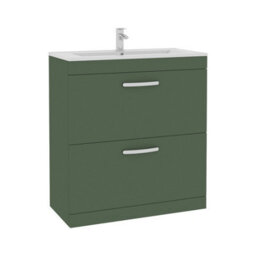 Royal Bathrooms Turin 800mm Floor Standing Vanity Unit Matt Green 2 Drawer Minimalist Basin - thumbnail 6