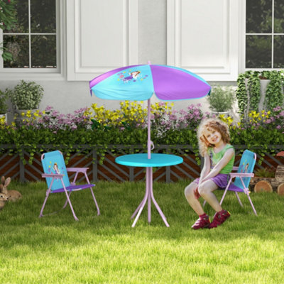 Outsunny Kids Bistro Table And Chair Set W/ Fairy Theme, Adjustable Parasol - image 1