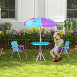 Outsunny Kids Bistro Table And Chair Set W/ Fairy Theme, Adjustable Parasol - thumbnail 1
