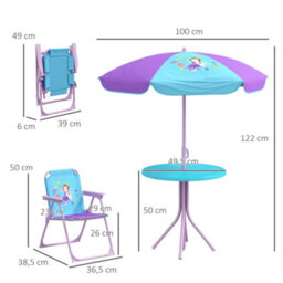 Outsunny Kids Bistro Table And Chair Set W/ Fairy Theme, Adjustable Parasol - thumbnail 3