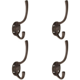 4X Victorian Hat & Coat Hook On Oval Backplate 64mm Projection Matt Bronze - thumbnail 1