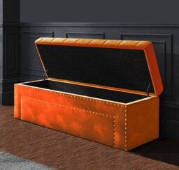 120Cm Duke Ottoman Storage Box -Upholstered Blanket Box - Burnt Orange Plush Velvet Multifunctional Storage Box - thumbnail 2