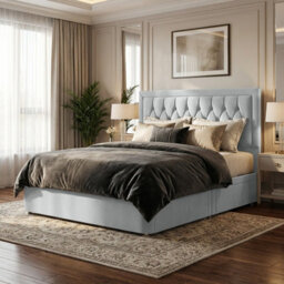 "Adore Designs Diamond Cut Bumper Plush Velvet Divan Bed, 50"" Headboard & Mattress - 3Ft Single - Silver - 2 Drawers Same Side" - thumbnail 1