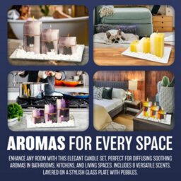 New Gift Set With 3 Scented Aromatic Mood Wax Candles Glass Plate Stones Candle Vanilla Orchid - thumbnail 5
