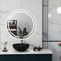 D Pro T Bathrooms 500mm Round Led Bathroom Mirror With Demister Pad Copper-Free Silver, Front-Lit, Slim Profile