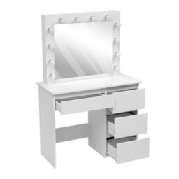 Thehotsale Hollywood Dressing Table With 4 Drawers And Large Led Lighted Mirror, Wooden Modern Bedroom Dresser, White - thumbnail 4