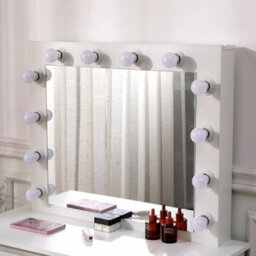 Thehotsale Hollywood Dressing Table With 4 Drawers And Large Led Lighted Mirror, Wooden Modern Bedroom Dresser, White - thumbnail 5