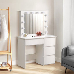 Thehotsale Hollywood Dressing Table With 4 Drawers And Large Led Lighted Mirror, Wooden Modern Bedroom Dresser, White