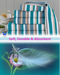 Natural Cotton Bath Towel Teal 6 Threads Combed Stripe Royal Victorian Flossy Stripe Salon - thumbnail 2