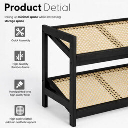 Black  Shoe Rack 3 Tier Bamboo Rattan Stylish Functional Shoe Storage Organiser - thumbnail 6