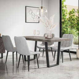 More4Homes Aria Dining Table And Chairs -  Concrete Effect Table Top W Black Legs + Nova Velvet Dining Chair Set Of 6 (Grey) - thumbnail 1