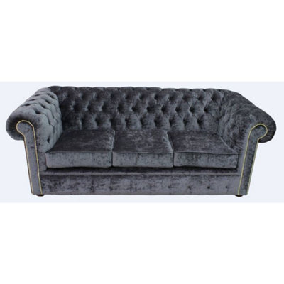 Chesterfield Handmade 3 Seater Sofa Settee Pastiche Steel Grey Velvet Fabric In Classic Style - image 1