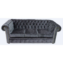 Chesterfield Handmade 3 Seater Sofa Settee Pastiche Steel Grey Velvet Fabric In Classic Style - thumbnail 1