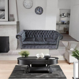 Chesterfield Handmade 3 Seater Sofa Settee Pastiche Steel Grey Velvet Fabric In Classic Style - thumbnail 4
