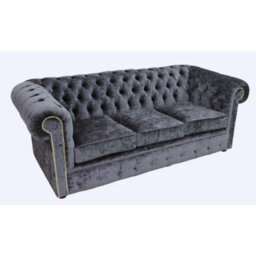 Chesterfield Handmade 3 Seater Sofa Settee Pastiche Steel Grey Velvet Fabric In Classic Style - thumbnail 2