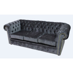 Chesterfield Handmade 3 Seater Sofa Settee Pastiche Steel Grey Velvet Fabric In Classic Style - thumbnail 3