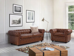 Beliani Sofa 3 Seater Chesterfield Faux Leather Golden Brown - thumbnail 2