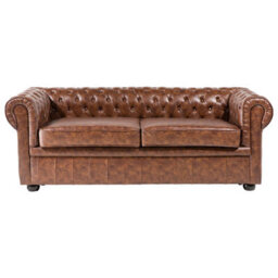Beliani Sofa 3 Seater Chesterfield Faux Leather Golden Brown