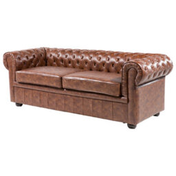 Beliani Sofa 3 Seater Chesterfield Faux Leather Golden Brown - thumbnail 4