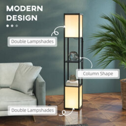 Homcom Shelf Floor Lamp With Dual Light, For Living Room, Bedroom, Black - thumbnail 4