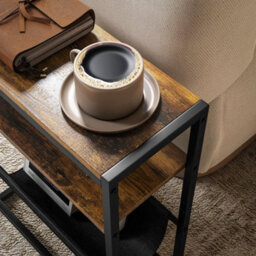 Wyld Haus Sanami Rustic Brown Narrow Side Table 3-Tier Storage With V-Shaped Magazine Slot 43 X 18Cm - thumbnail 8
