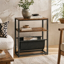 Wyld Haus Sanami Rustic Brown Narrow Side Table 3-Tier Storage With V-Shaped Magazine Slot 43 X 18Cm - thumbnail 1