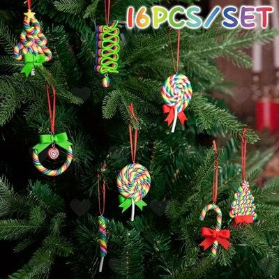Amorly 16Pcs Christmas Lollipop Ornaments, Polymer Clay Candy Candy Cane Hanging Pendants, Cute Decor Accessories For Xmas Tree Styling - image 1