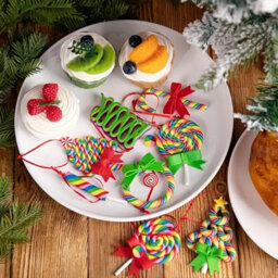 Amorly 16Pcs Christmas Lollipop Ornaments, Polymer Clay Candy Candy Cane Hanging Pendants, Cute Decor Accessories For Xmas Tree Styling - thumbnail 5