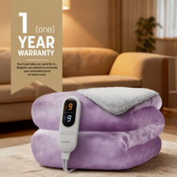 Keplin Large Electric Heated Throw Blanket , Machine Washable Fleece Wool Duvet, 1 Year Warranty, Lilac/cream Sherpa - thumbnail 8