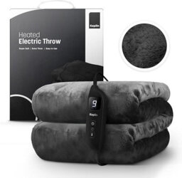 Keplin Large Electric Heated Throw Blanket , Machine Washable Fleece Wool Duvet, 1 Year Warranty, Lilac/cream Sherpa