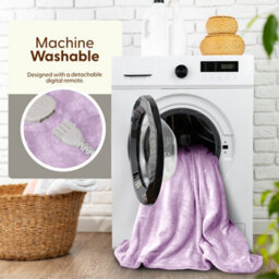 Keplin Large Electric Heated Throw Blanket , Machine Washable Fleece Wool Duvet, 1 Year Warranty, Lilac/cream Sherpa - thumbnail 6