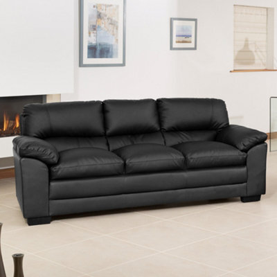 Genoa 214Cm Black Bonded Leather 3 Seat Sofa With 135Cm Wide X 187Cm Deep Sofa Bed