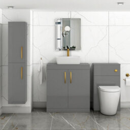 Royal Bathrooms Turin 800mm Floor Standing Vanity Unit 2 Door Indigo Grey Gloss & Countertop Basin - Cube With Brushed Brass Handle - thumbnail 2