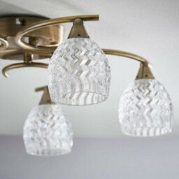 Semi Flush Ceiling Light Brass Textured Glass 5 Bulb Hanging Pendant Lamp Shade - thumbnail 3