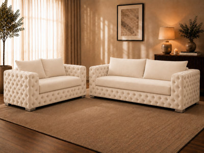 Ashton Chesterfield Sofa Cream 3 Plus 2 Set