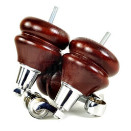 L&F 4 Mahogany Furniture Legs Wood Replacement Feet With Chrome Castors 140mm High Chair Sofa M8 - thumbnail 5