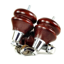 L&F 4 Mahogany Furniture Legs Wood Replacement Feet With Chrome Castors 140mm High Chair Sofa M8 - thumbnail 7