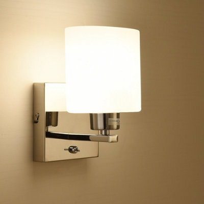 Harper Living Modern Polished Chrome Wall Light, With Oval Cylinder Glass Shade, E14 Bulb Base And On/off Switch - image 1