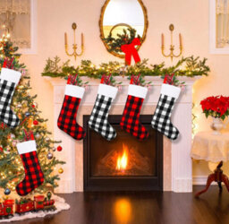 2Pcs Christmas Stockings Decoration Black Red Stocking,xmas Buffalo Plaid For Christmas Tree Fireplace Party Decor - thumbnail 1