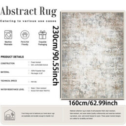 5X7 Area Rug Beige Abstract Modern Washable, Non Slip, Soft Low Pile, Indoor Carpet For Living Room, Bedroom, Dining Room - thumbnail 2