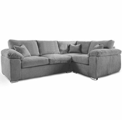 Furnishings For Less UK Delta Large Grey 4 Seater Corner Sofa Right Hand Facing Jumbo Cord L Shape