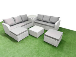 Fimous Outdoor Garden Furniture Sets Wicker Rattan Furniture Sofa Sets High Back Lounge Sofa 2 Big Footstool Side Table - thumbnail 2