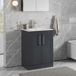 Balterley Belvide Partial Fluted 2 Door Floor Standing Vanity Unit With 1 Tap Hole Minimalist Basin - 600mm - Satin Dark Grey - thumbnail 4