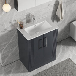 Balterley Belvide Partial Fluted 2 Door Floor Standing Vanity Unit With 1 Tap Hole Minimalist Basin - 600mm - Satin Dark Grey - thumbnail 3