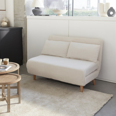 Sweeek - 2-Seater Scandi-Style Folding Sofa Bed Guesta Boucle Off-White Boucle 120X89X80 Cm - image 1