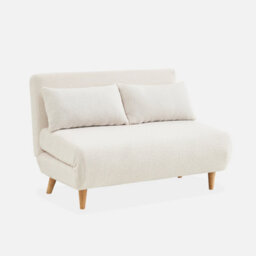 Sweeek - 2-Seater Scandi-Style Folding Sofa Bed Guesta Boucle Off-White Boucle 120X89X80 Cm - thumbnail 3