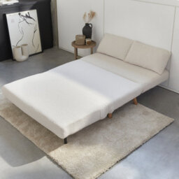 Sweeek - 2-Seater Scandi-Style Folding Sofa Bed Guesta Boucle Off-White Boucle 120X89X80 Cm - thumbnail 2