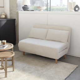 Sweeek - 2-Seater Scandi-Style Folding Sofa Bed Guesta Boucle Off-White Boucle 120X89X80 Cm - thumbnail 1