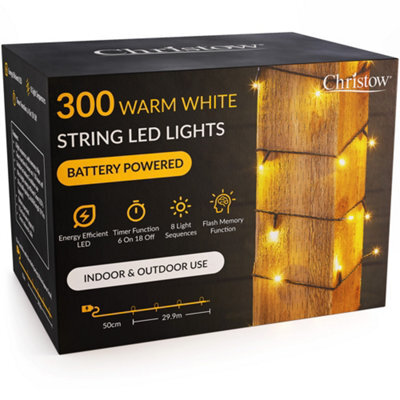 Christow Christmas Indoor/outdoor Battery Led String Lights Green Cable Warm White - 300 - image 1