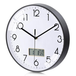 ATEK 12 Inch Silent Wall Clock With Date And Day Temperature Day Of Week Lcd Display For Living Room Lcd Digital Wall Clock Battery - thumbnail 1